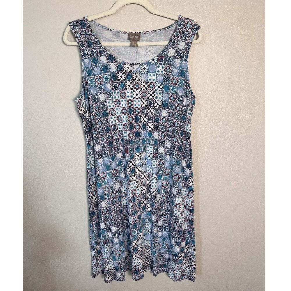 Chico's Mosaic Print Jersey Dress Size 2/US 12-14 Large Sleeveless Geometric